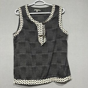 NY Collection Womens Neck Tie‎ Sleeveless Top Size Petite Large Black Beige